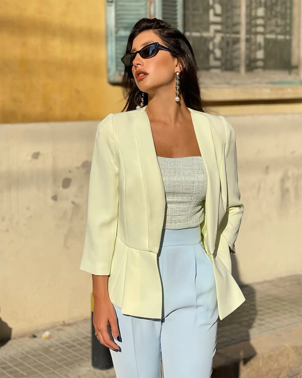 Light Yellow 3/4 Length Sleeve Blazer