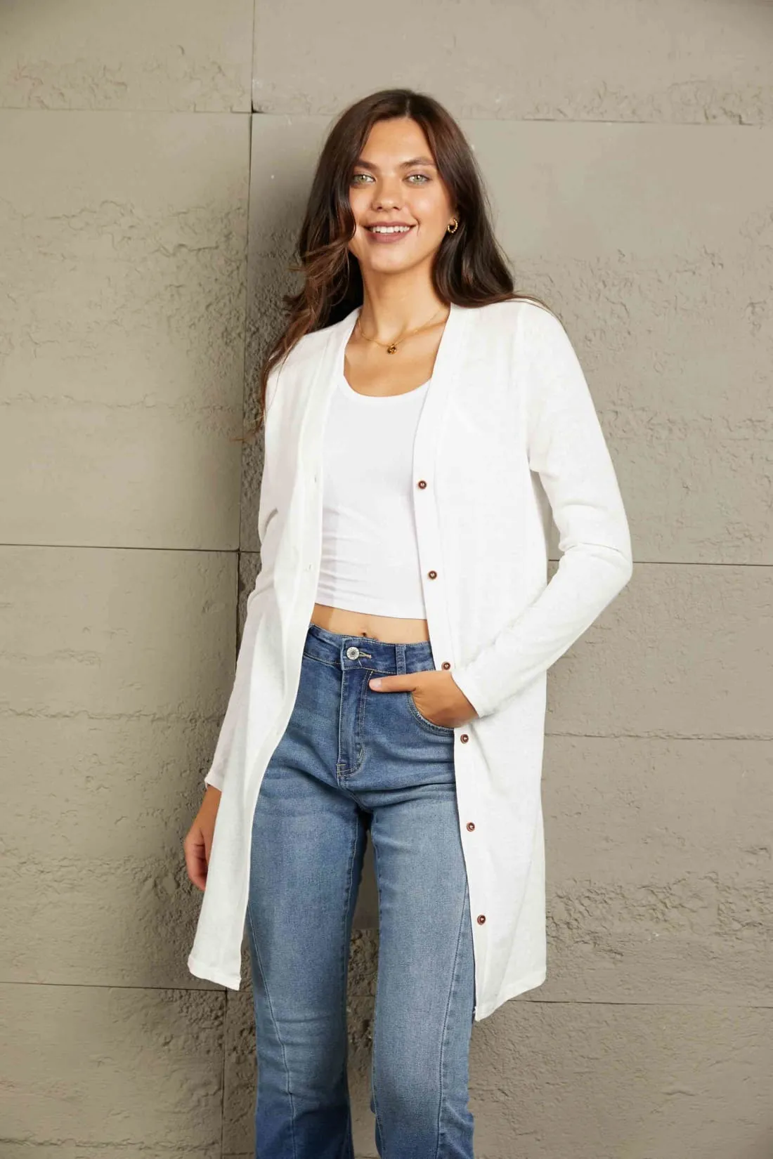 LIghtweight Button Front Longline Cardigan