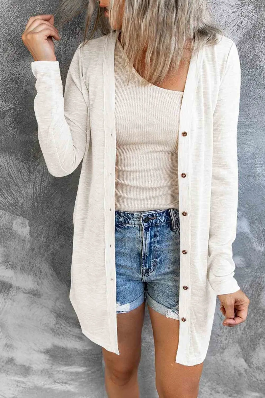 LIghtweight Button Front Longline Cardigan