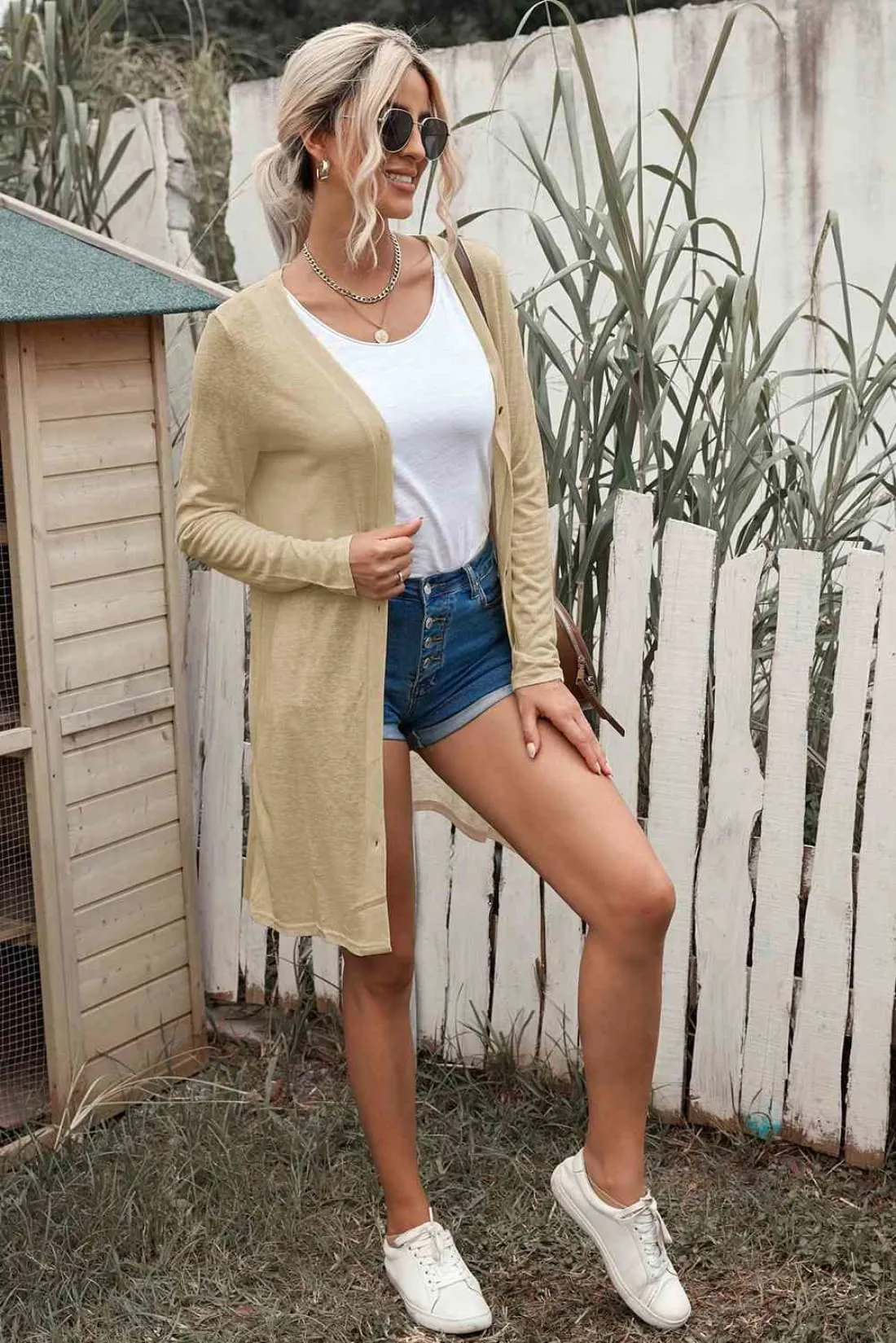 LIghtweight Button Front Longline Cardigan
