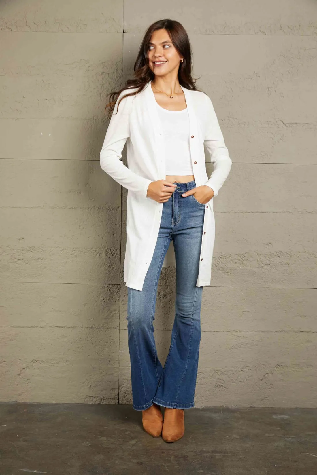 LIghtweight Button Front Longline Cardigan