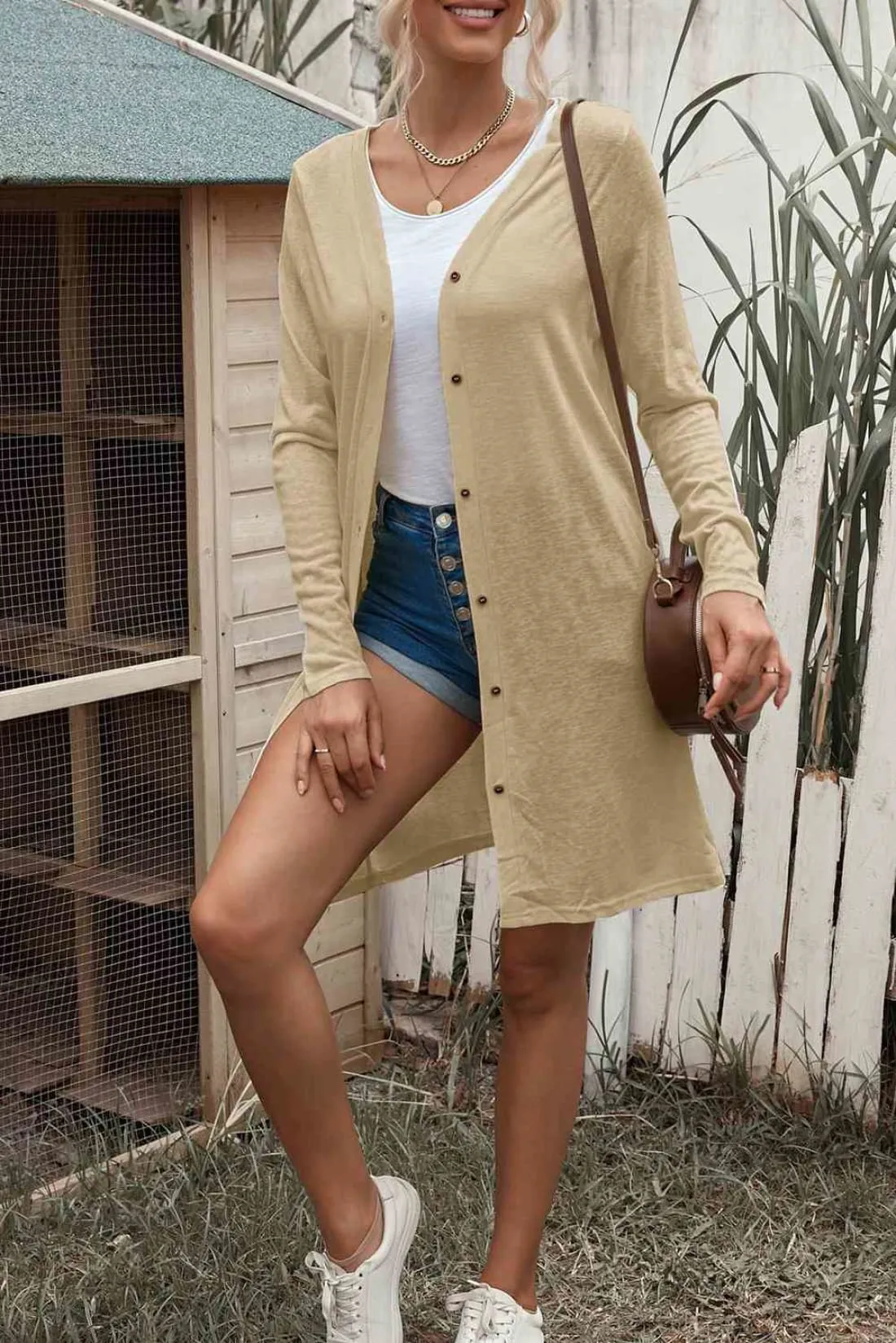 LIghtweight Button Front Longline Cardigan