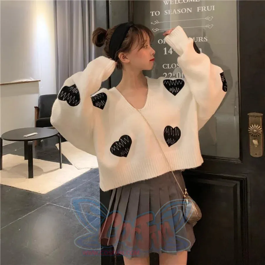 Love Heart Embroidery ECG Loose Sweater mp005940