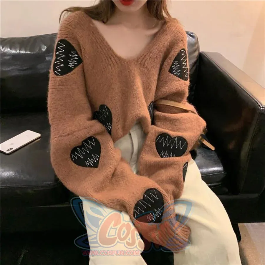 Love Heart Embroidery ECG Loose Sweater mp005940