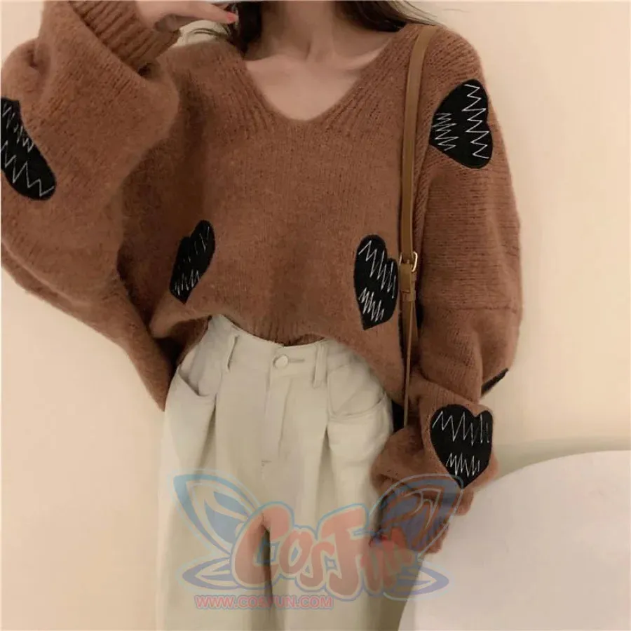 Love Heart Embroidery ECG Loose Sweater mp005940