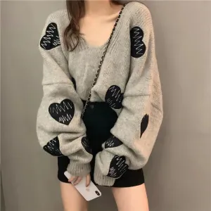 Love Heart Embroidery ECG Loose Sweater mp005940