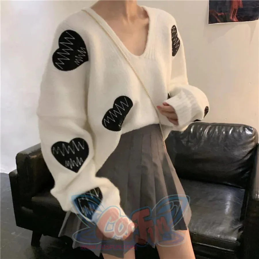 Love Heart Embroidery ECG Loose Sweater mp005940