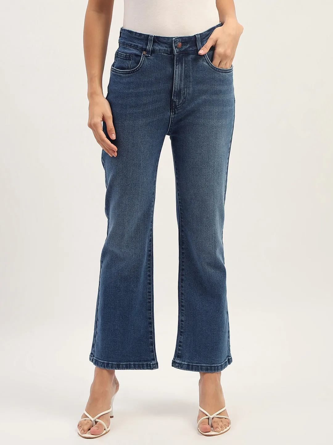 Madame Dark Blue Straight Fit Cotton Denim