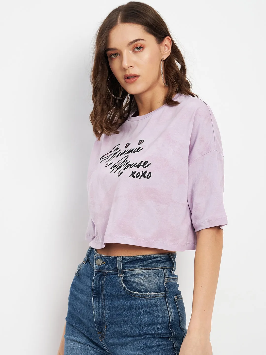Madame Disney Print Lilac Crew Neckline  Typography Tshirt