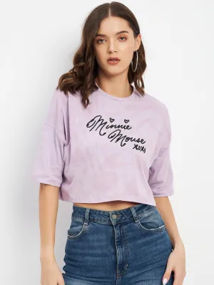 Madame Disney Print Lilac Crew Neckline  Typography Tshirt