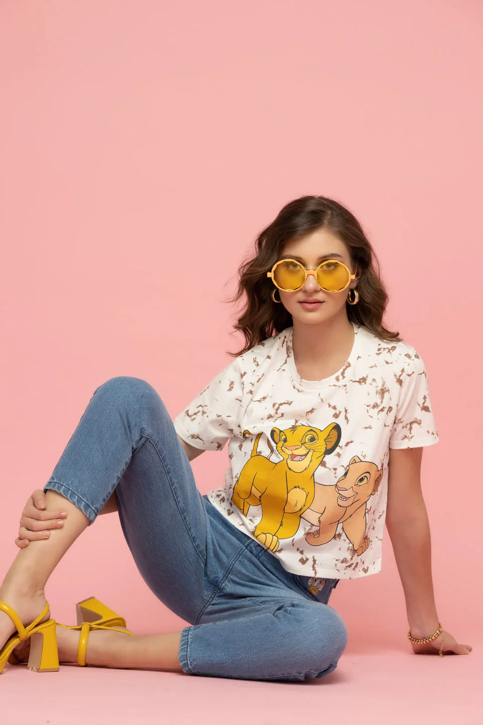 Madame Disney Simba And Nala White Print Top