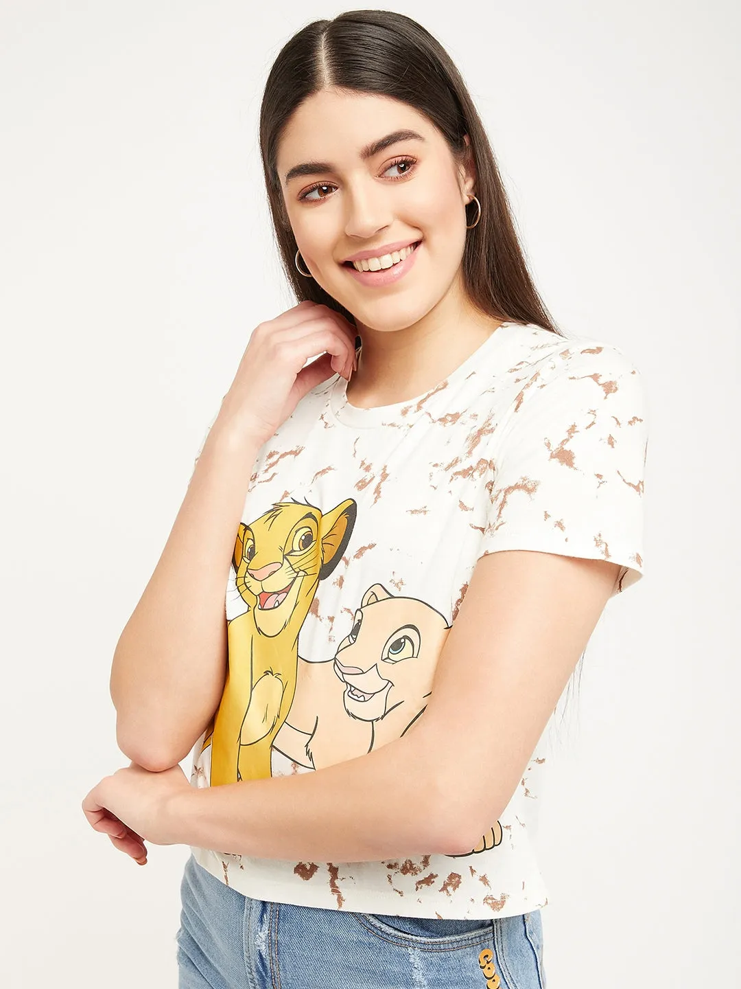 Madame Disney Simba And Nala White Print Top