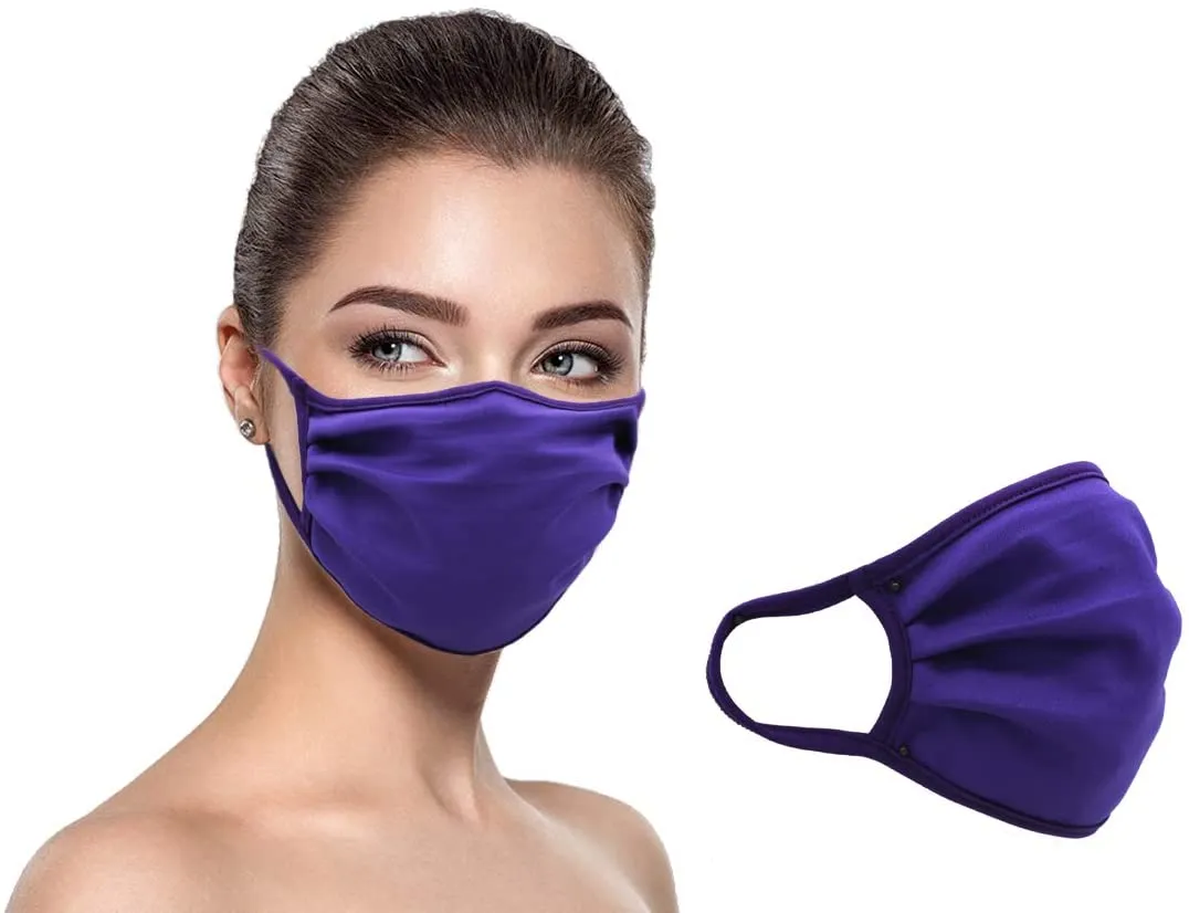 MADE IN USA (3 Purple), 1 US Flag (Made in Guatemala), Washable Reusable Anti-dust Cloth Face Mask Protection Double Layer Covering (IN STOCK 2-5 DAYS DELIVERY) - 4 Pack