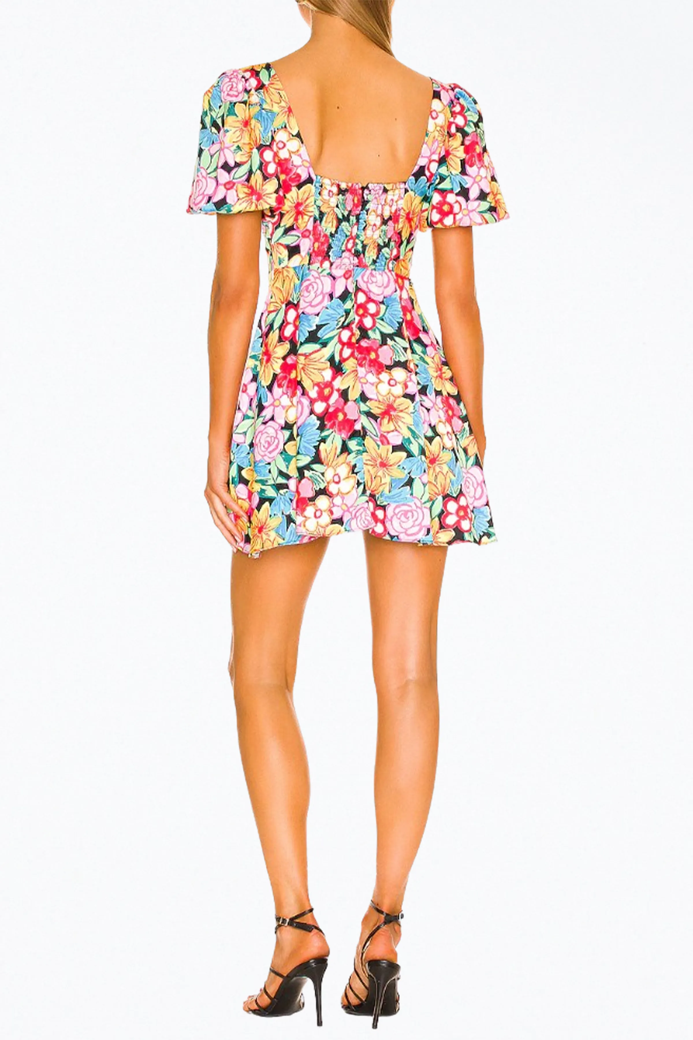 MALLORY FLORAL-PRINT CUTOUT SATIN MINI DRESS