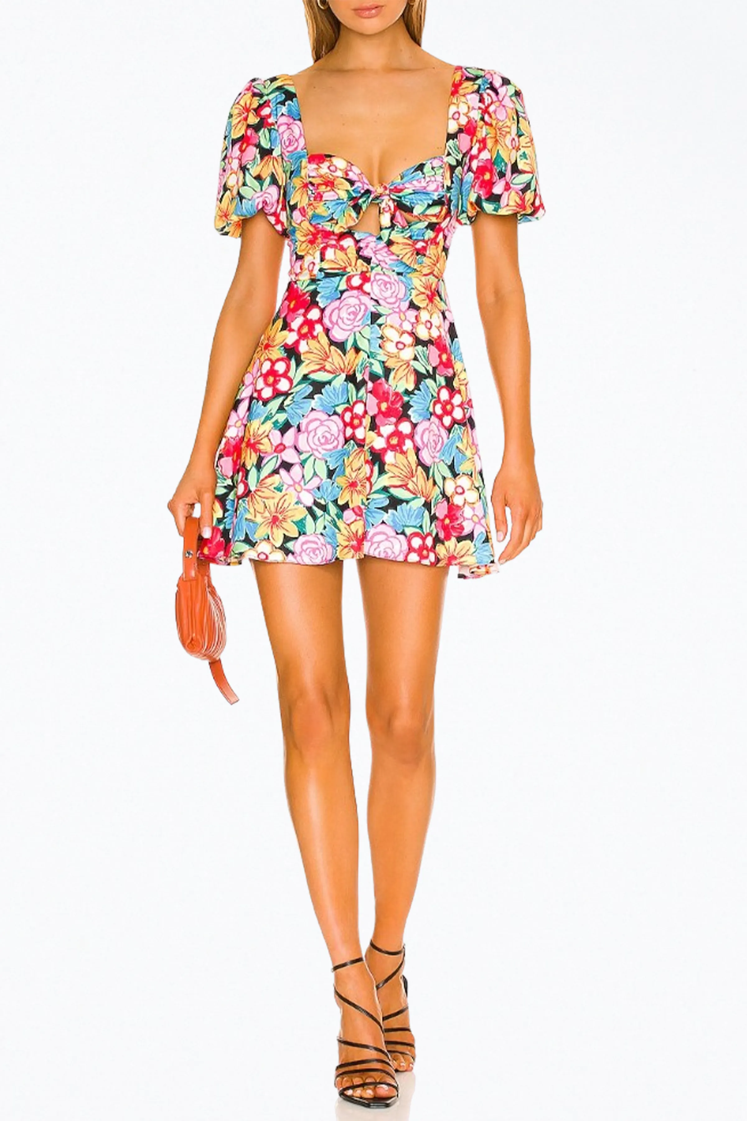 MALLORY FLORAL-PRINT CUTOUT SATIN MINI DRESS
