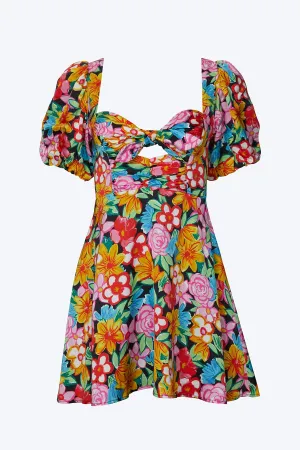 MALLORY FLORAL-PRINT CUTOUT SATIN MINI DRESS