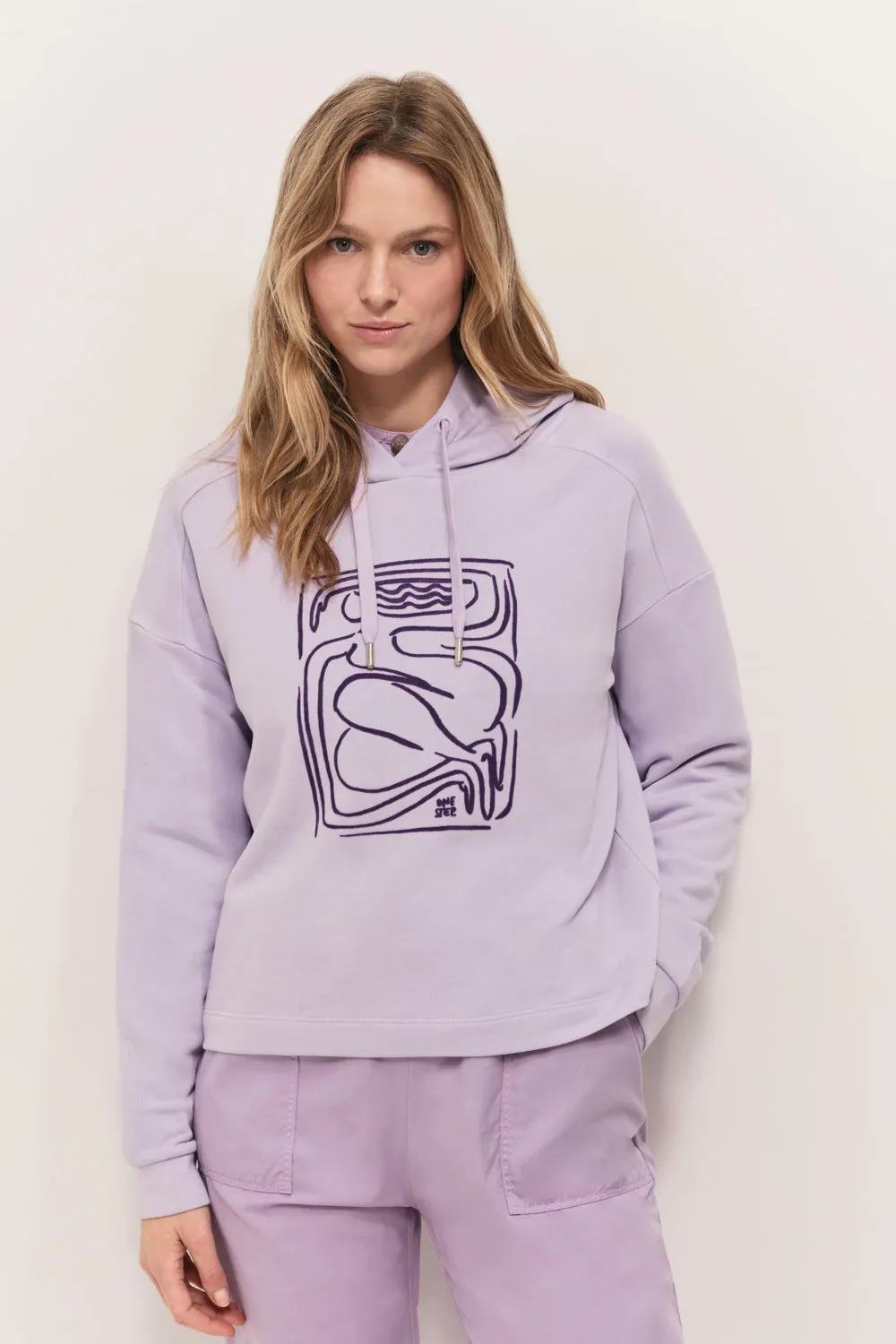 MAORI - Sweat à capuche glycine molleton visuel danseuse velours floqué
