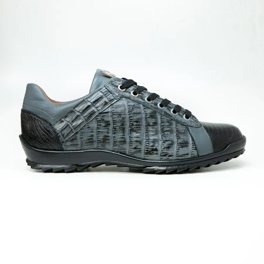 Marco Di Milano Corse Gray/Black Teju Lizard & Caiman Crocodile Sneakers