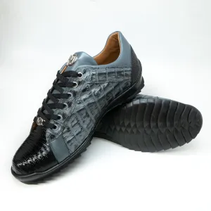 Marco Di Milano Corse Gray/Black Teju Lizard & Caiman Crocodile Sneakers