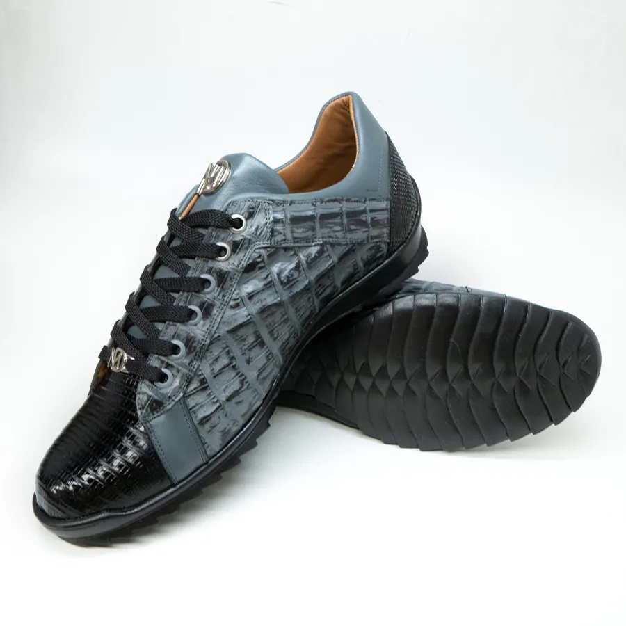 Marco Di Milano Corse Gray/Black Teju Lizard & Caiman Crocodile Sneakers