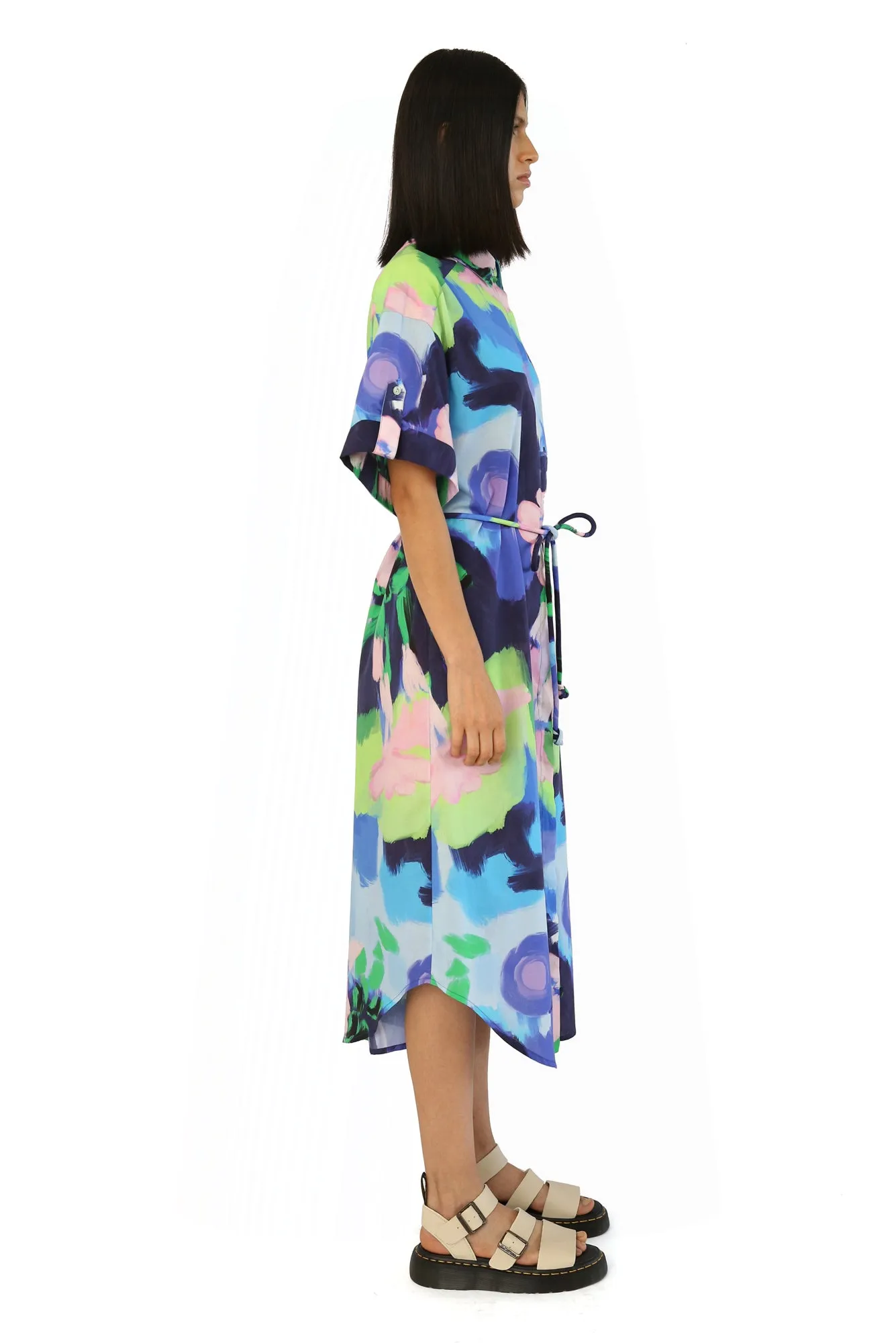 Mari Dress in Oleo Azul Print