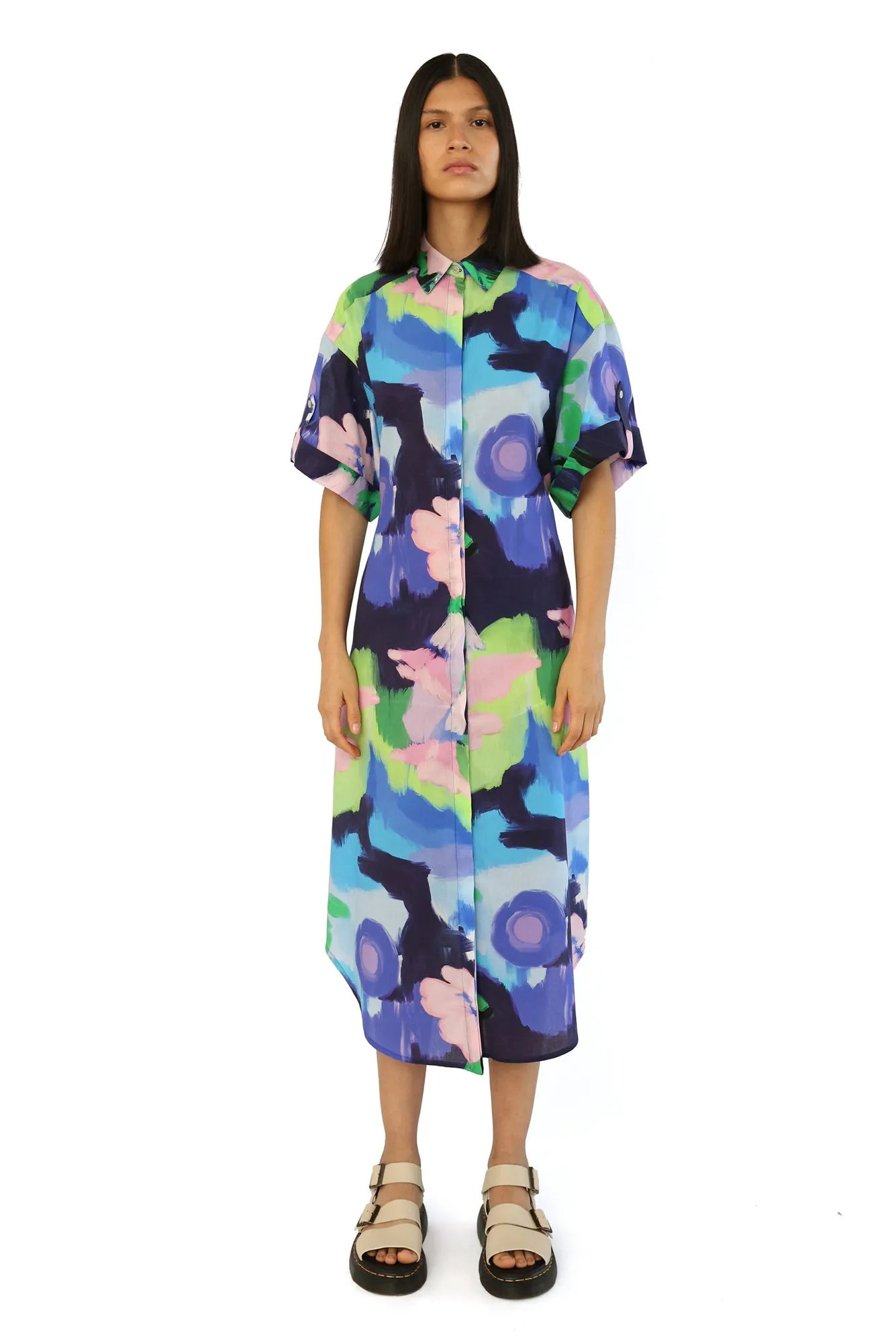 Mari Dress in Oleo Azul Print