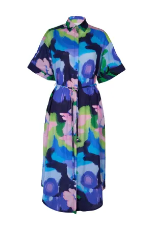 Mari Dress in Oleo Azul Print