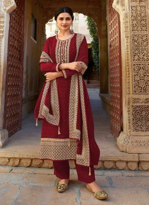 Maroon Embroidered Pant Style Suit