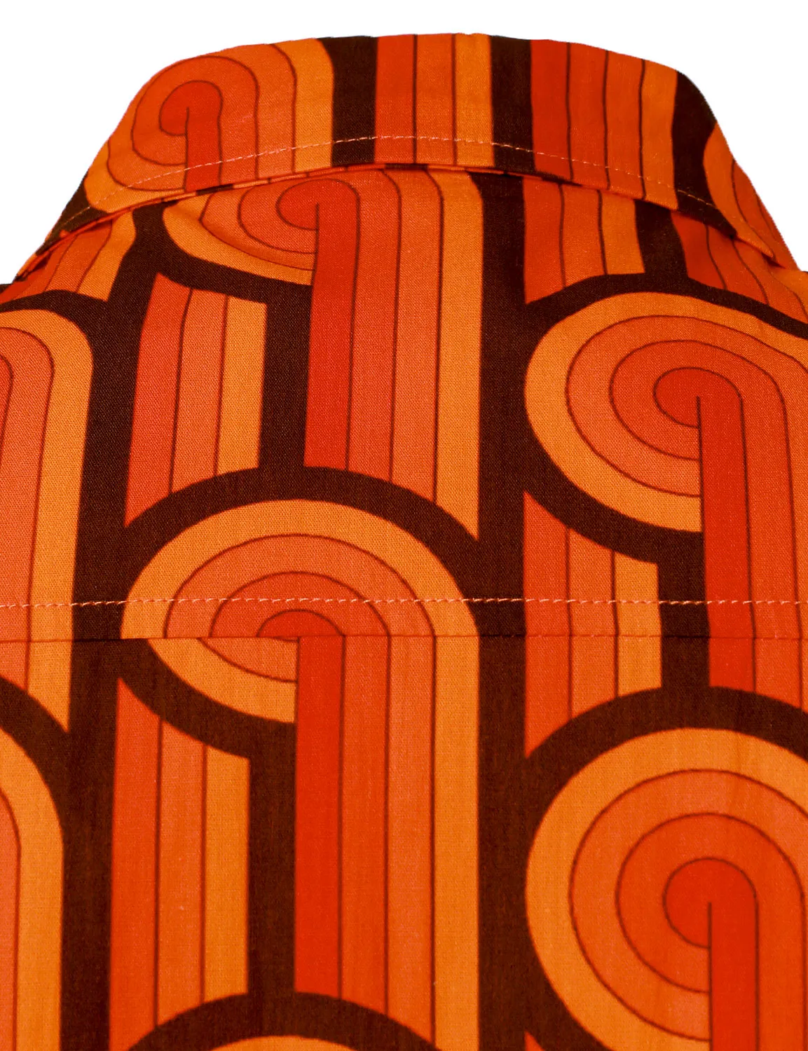 Men's 70s Geometric Cotton Retro Orange Button Up Long Sleeve Shirt