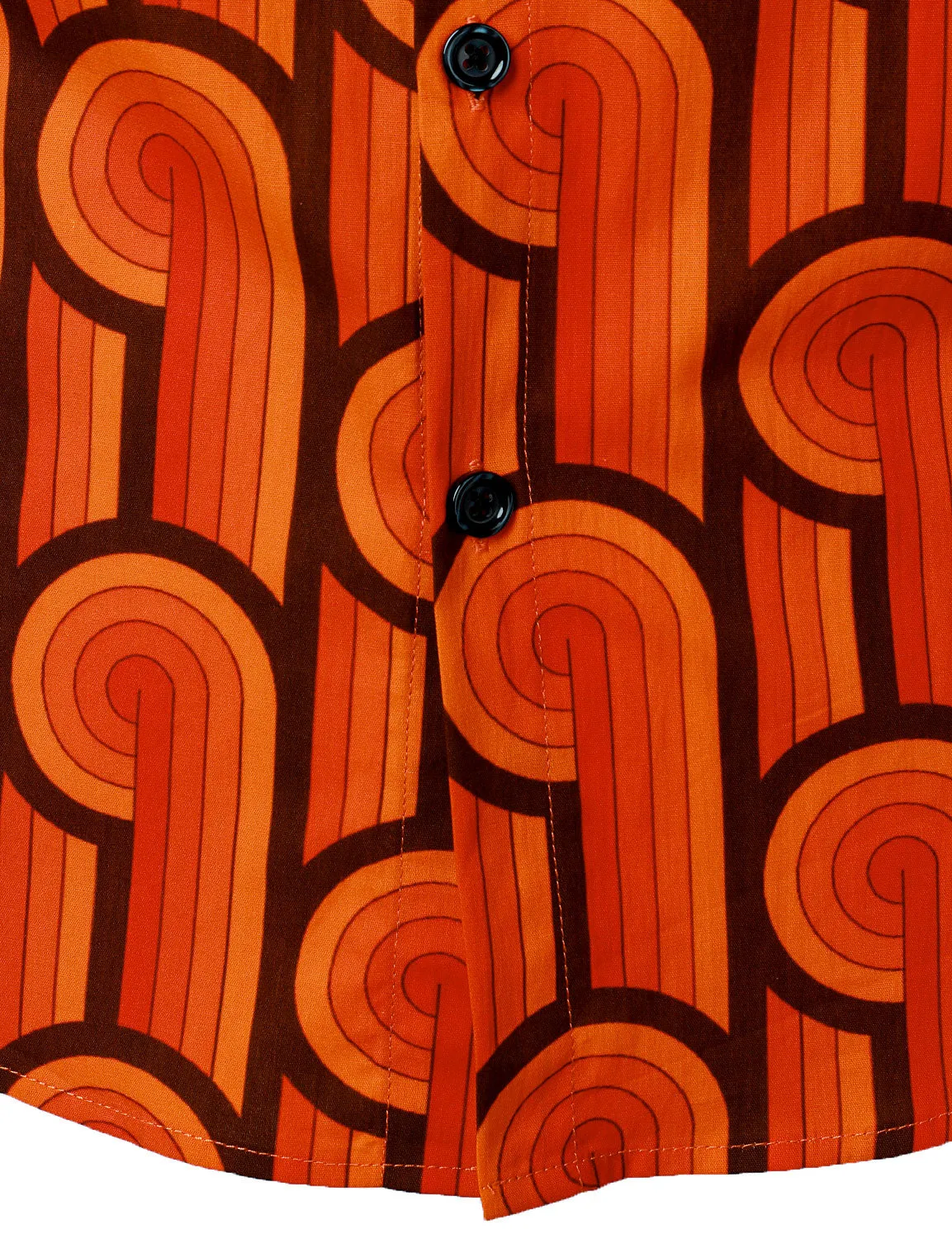 Men's 70s Geometric Cotton Retro Orange Button Up Long Sleeve Shirt