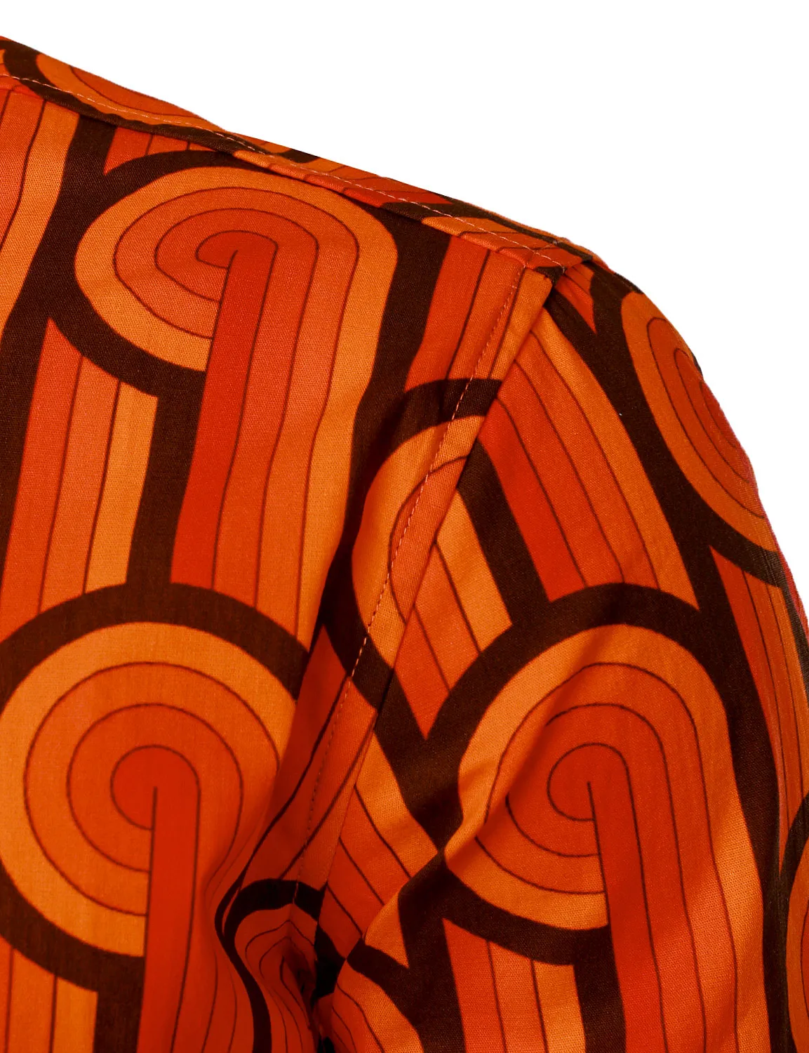 Men's 70s Geometric Cotton Retro Orange Button Up Long Sleeve Shirt
