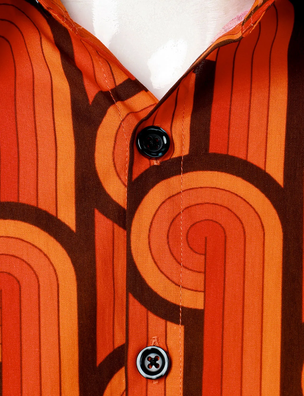 Men's 70s Geometric Cotton Retro Orange Button Up Long Sleeve Shirt