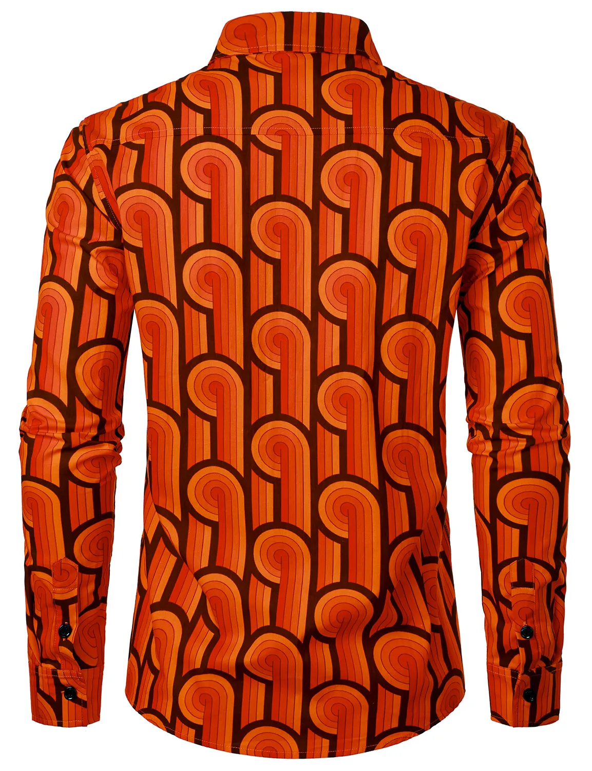 Men's 70s Geometric Cotton Retro Orange Button Up Long Sleeve Shirt