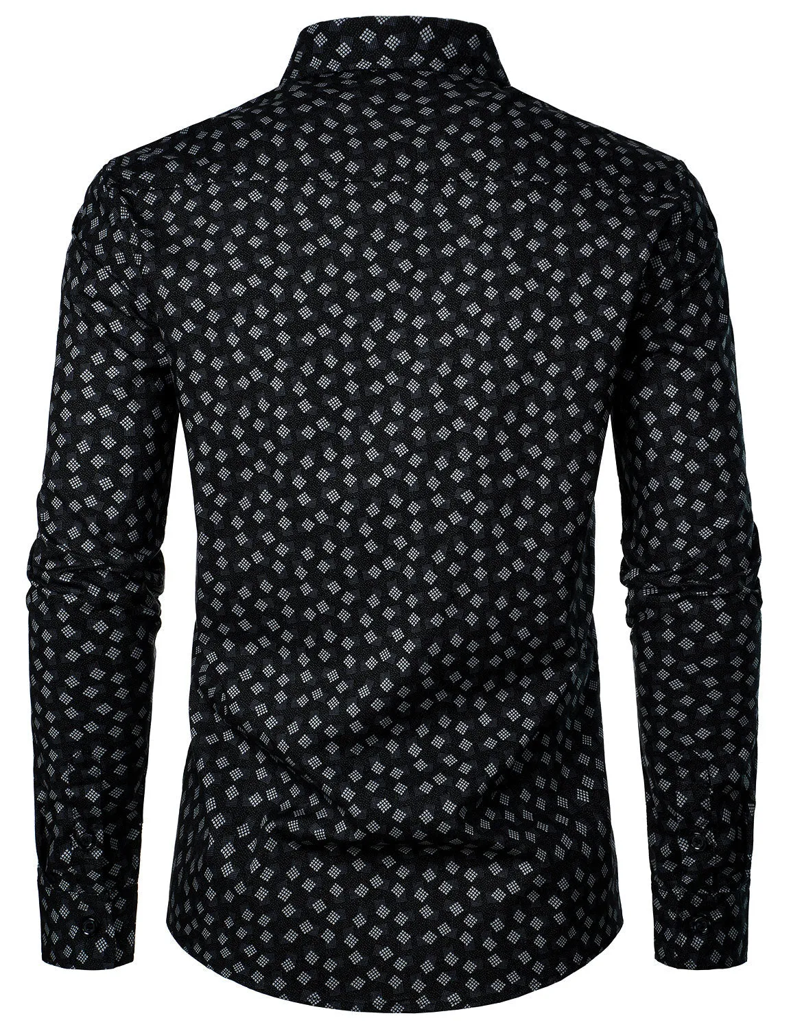 Men's Cotton Casual Geometric Print Button Up Long Sleeve Dress Shirt