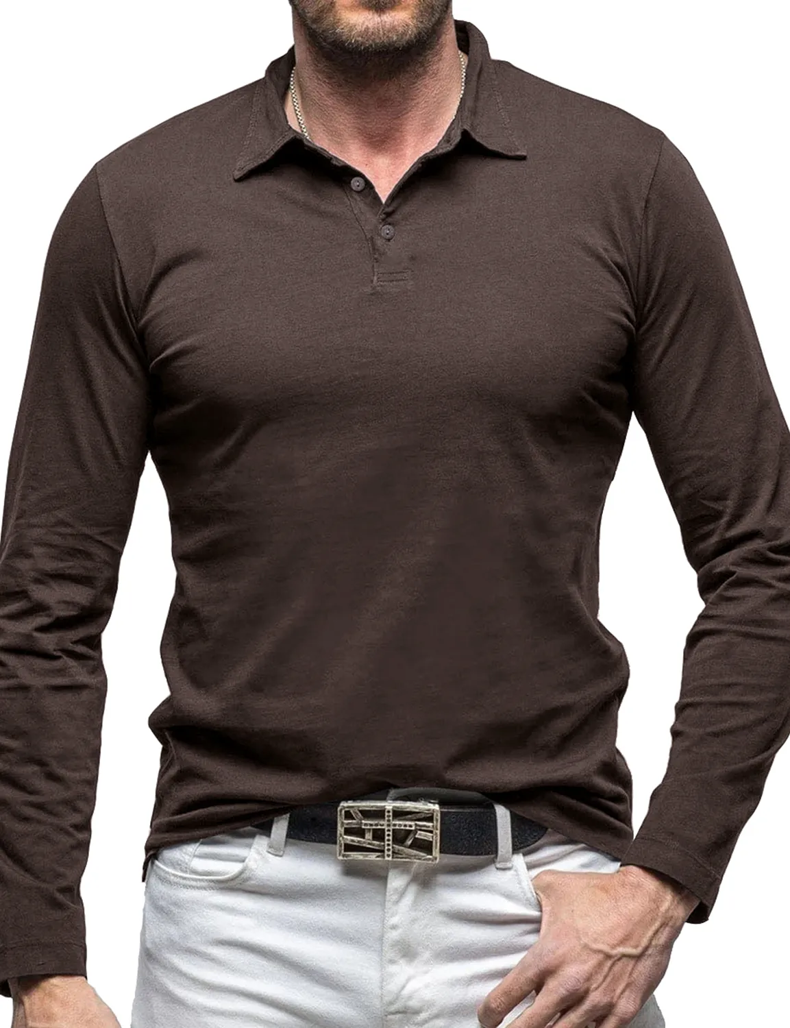 Men's Cotton Casual Solid Color Pocket Long Polo Shirt