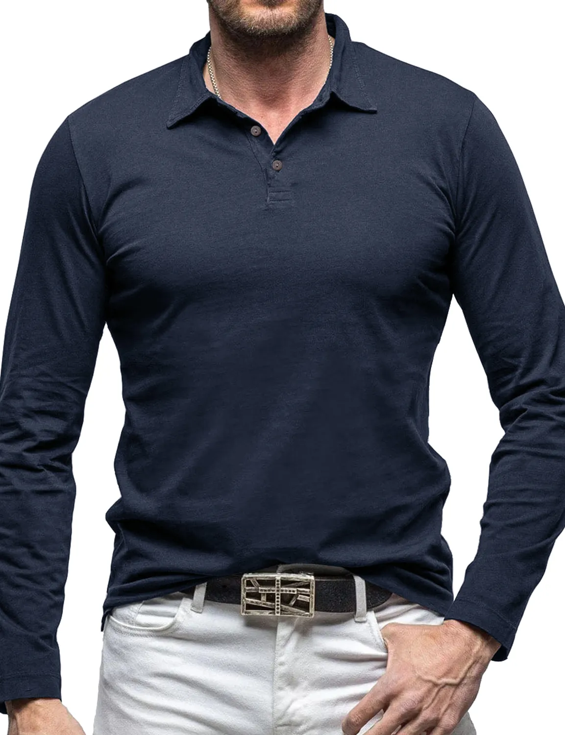 Men's Cotton Casual Solid Color Pocket Long Polo Shirt