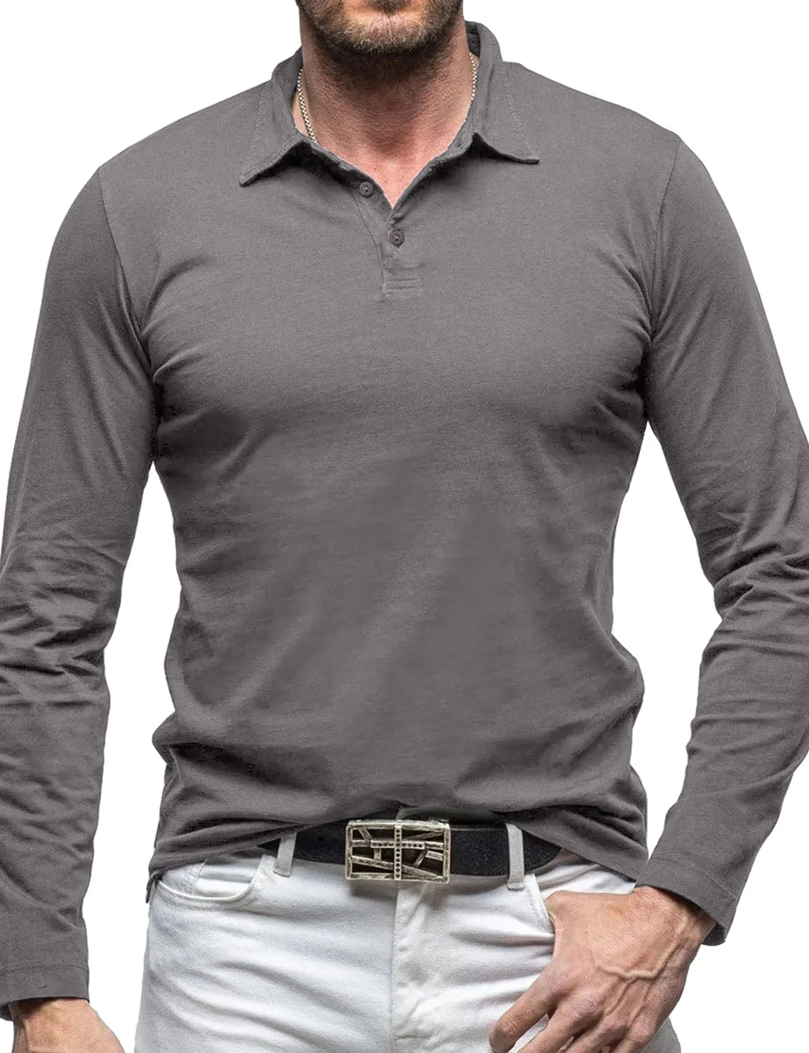 Men's Cotton Casual Solid Color Pocket Long Polo Shirt