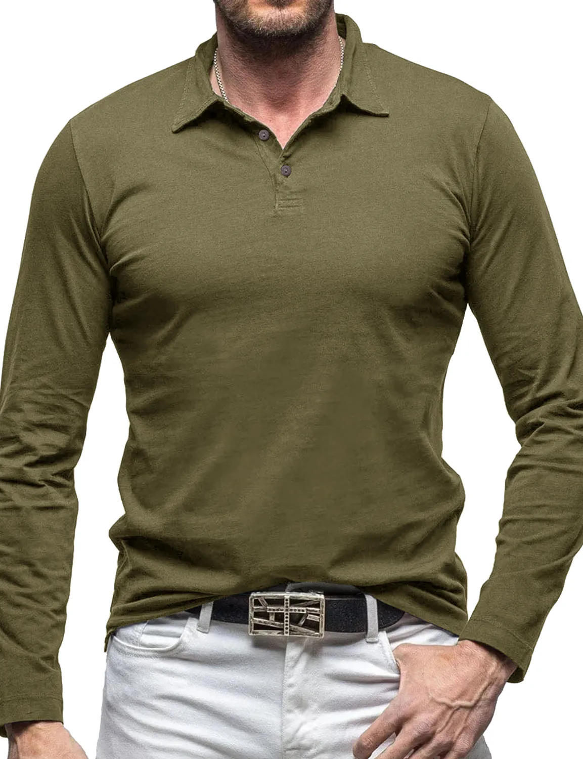 Men's Cotton Casual Solid Color Pocket Long Polo Shirt