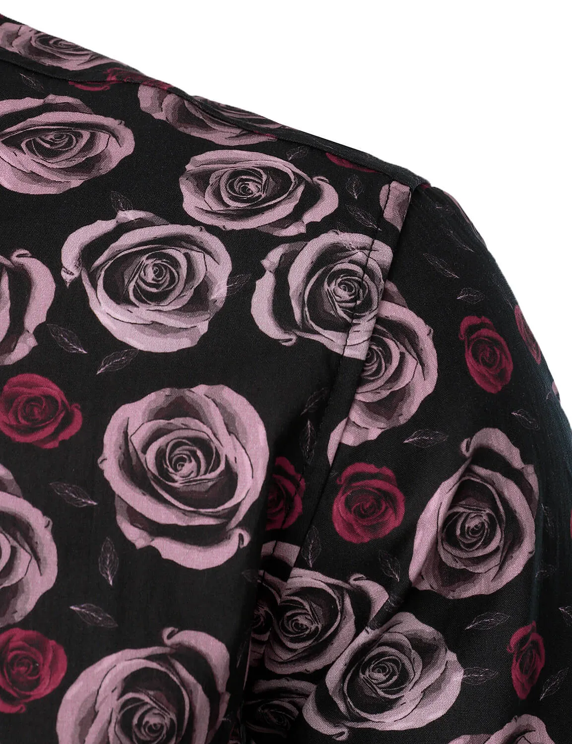 Men's Cotton Rose Print Casual Button Up Long Sleeve Shirt