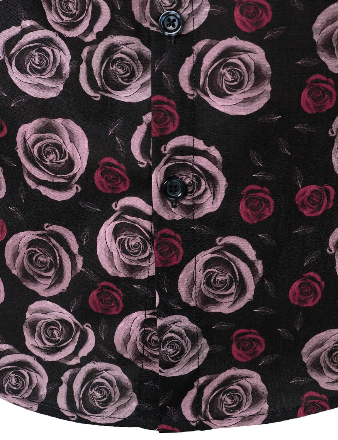 Men's Cotton Rose Print Casual Button Up Long Sleeve Shirt