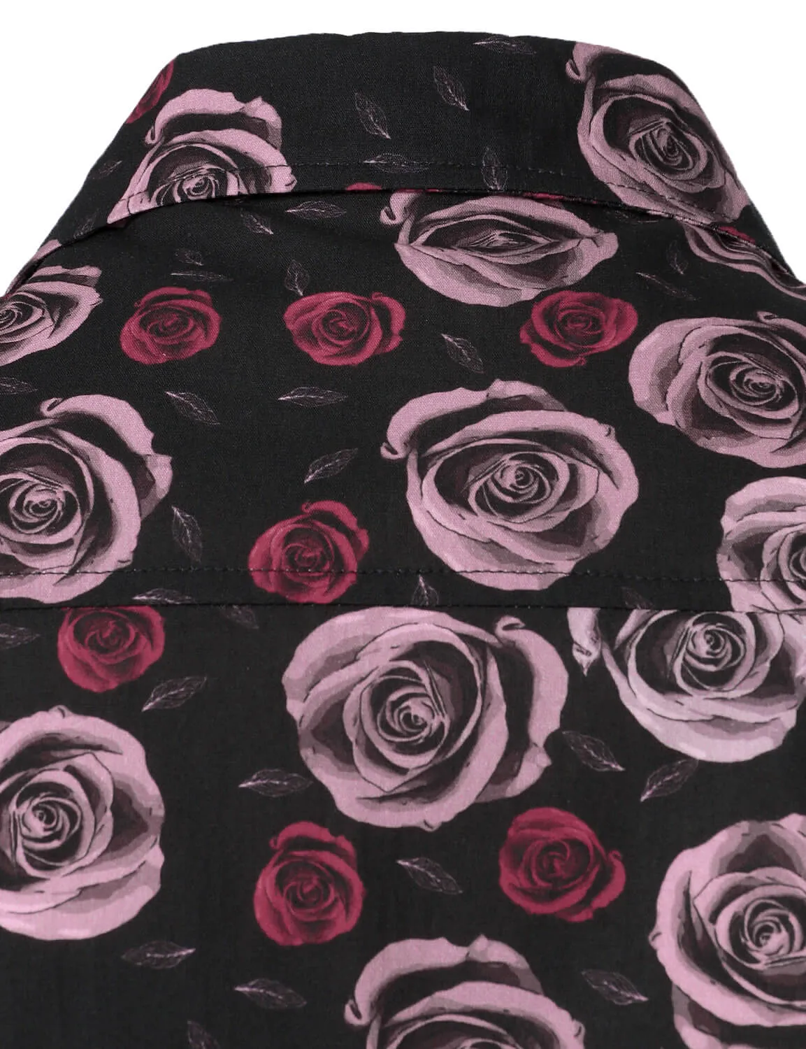Men's Cotton Rose Print Casual Button Up Long Sleeve Shirt