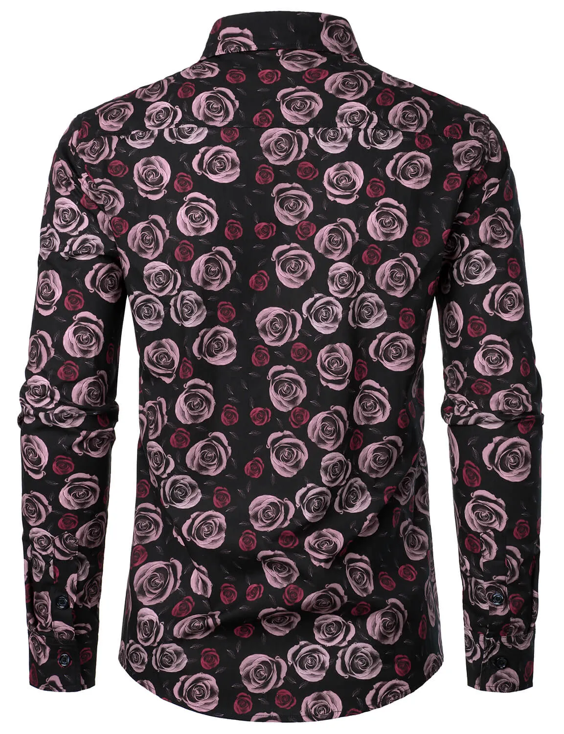 Men's Cotton Rose Print Casual Button Up Long Sleeve Shirt