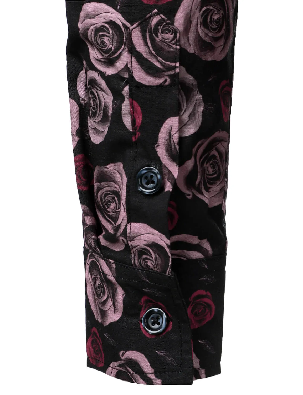 Men's Cotton Rose Print Casual Button Up Long Sleeve Shirt
