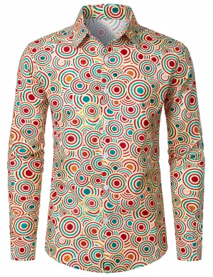 Men's Geometric Print Circle Cotton Long Sleeve Shirt