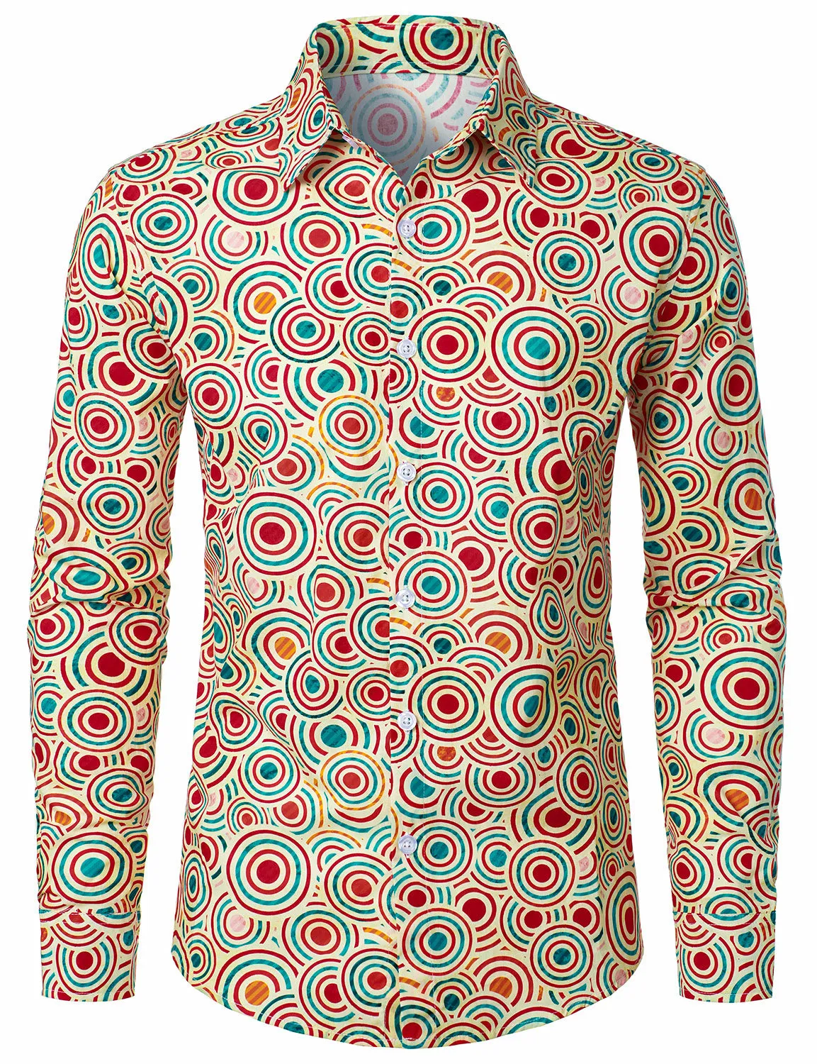 Men's Geometric Print Circle Cotton Long Sleeve Shirt