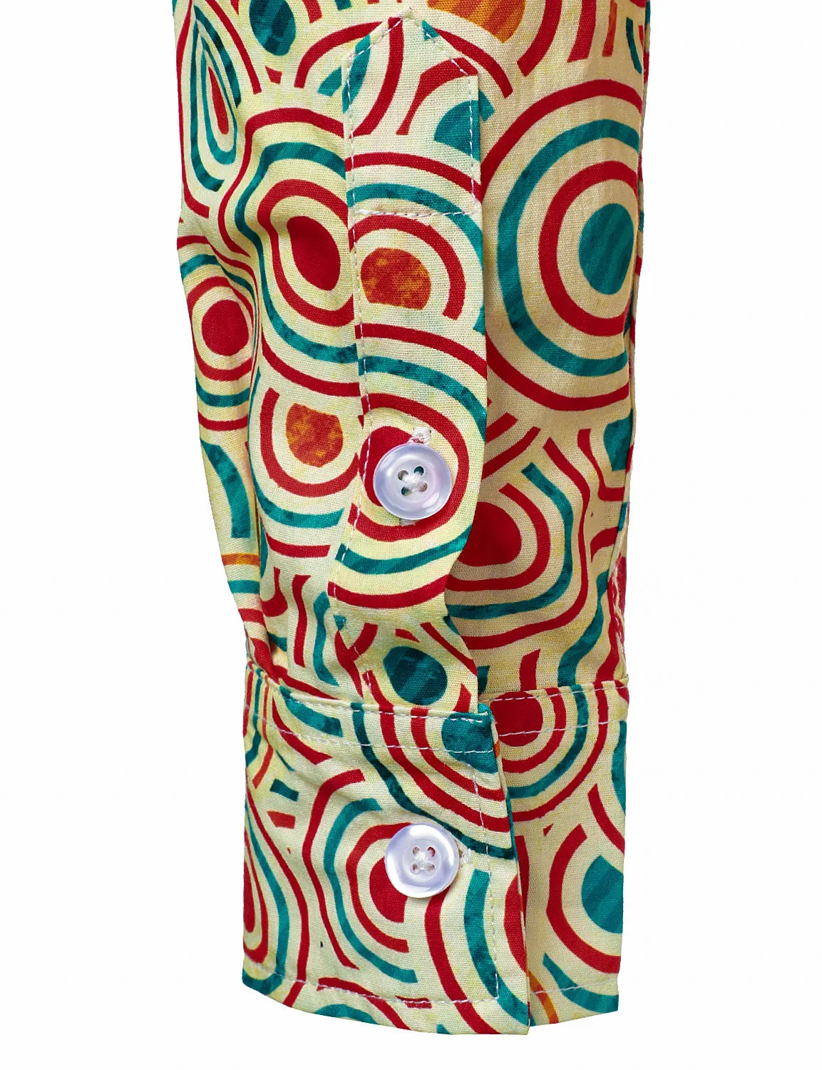 Men's Geometric Print Circle Cotton Long Sleeve Shirt