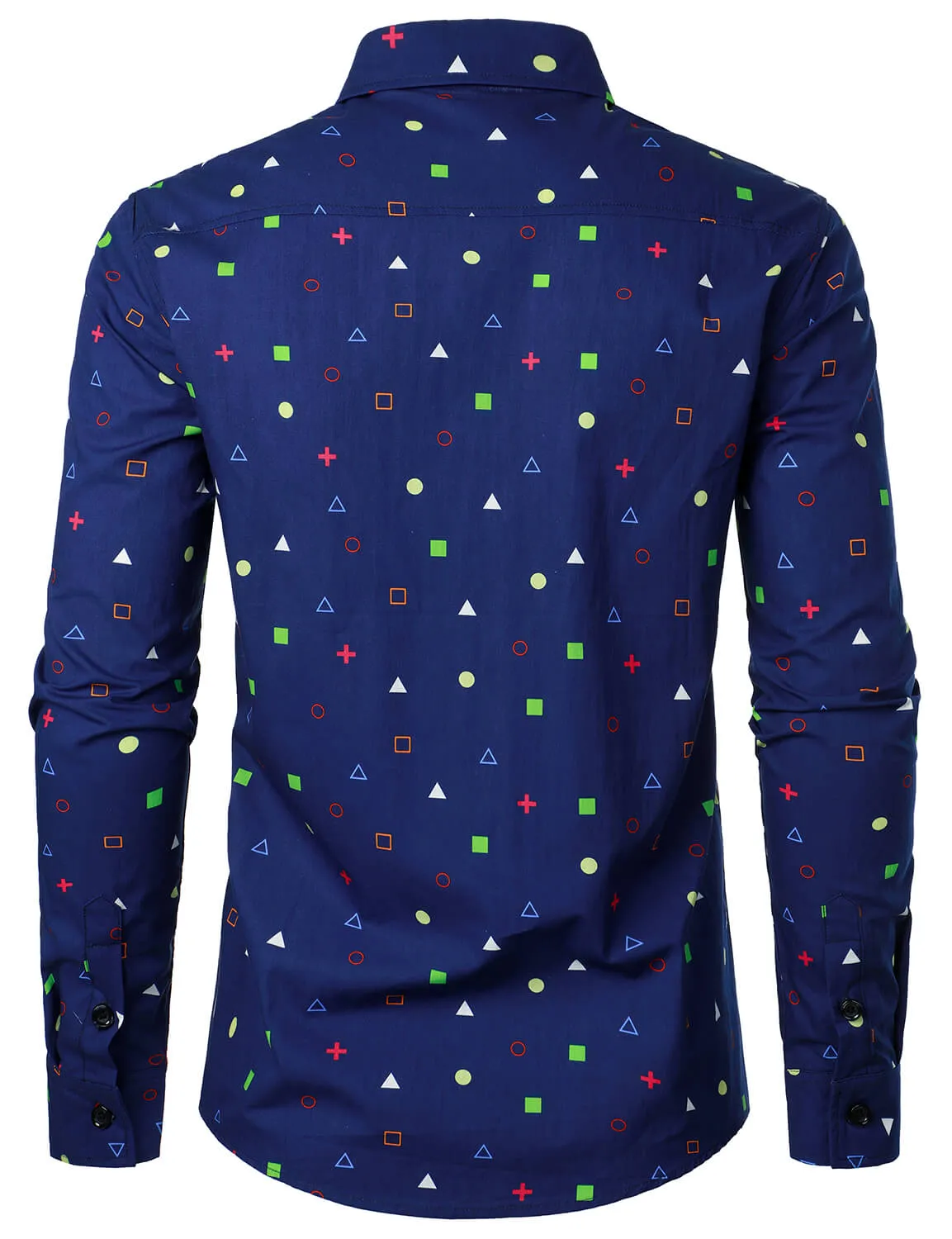 Men's Geometric Print Cotton Button Up Long Sleeve Shirt
