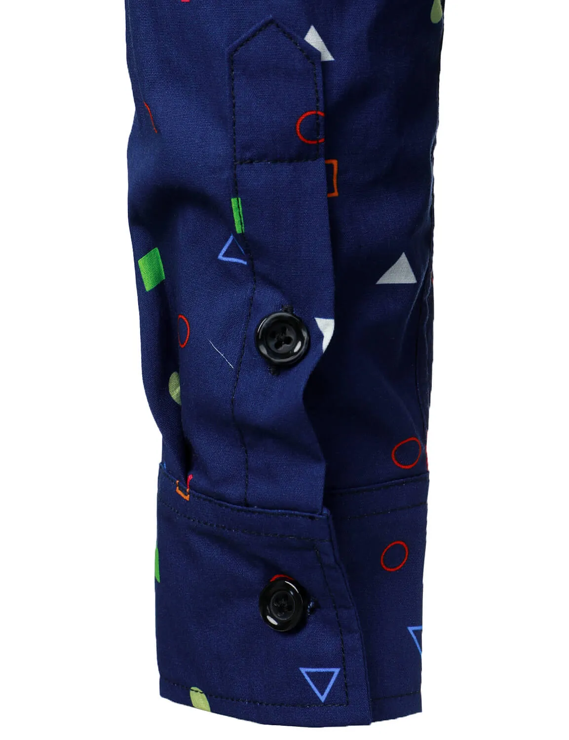 Men's Geometric Print Cotton Button Up Long Sleeve Shirt