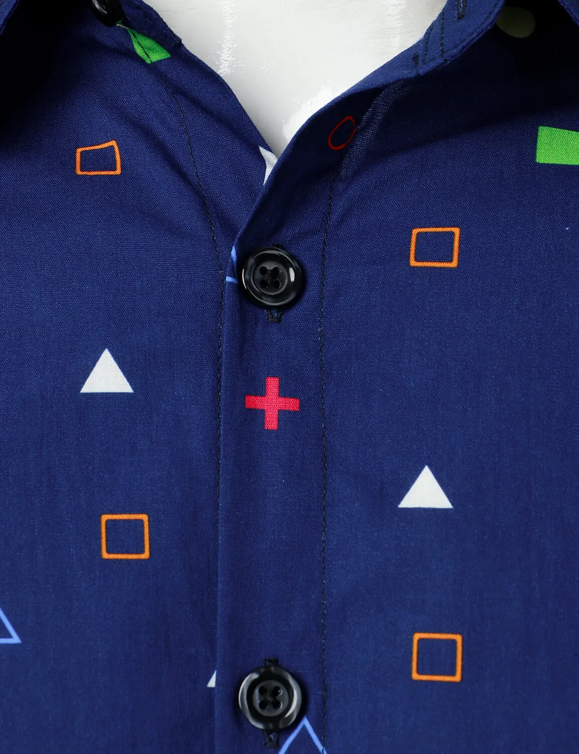 Men's Geometric Print Cotton Button Up Long Sleeve Shirt