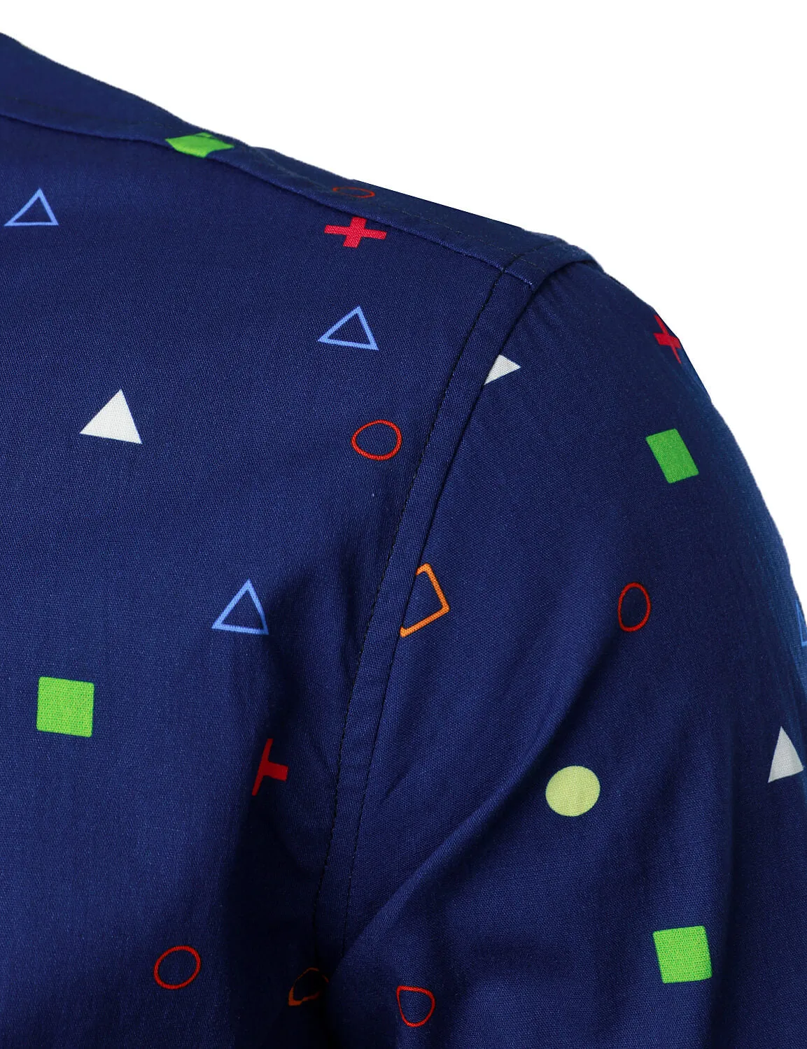 Men's Geometric Print Cotton Button Up Long Sleeve Shirt